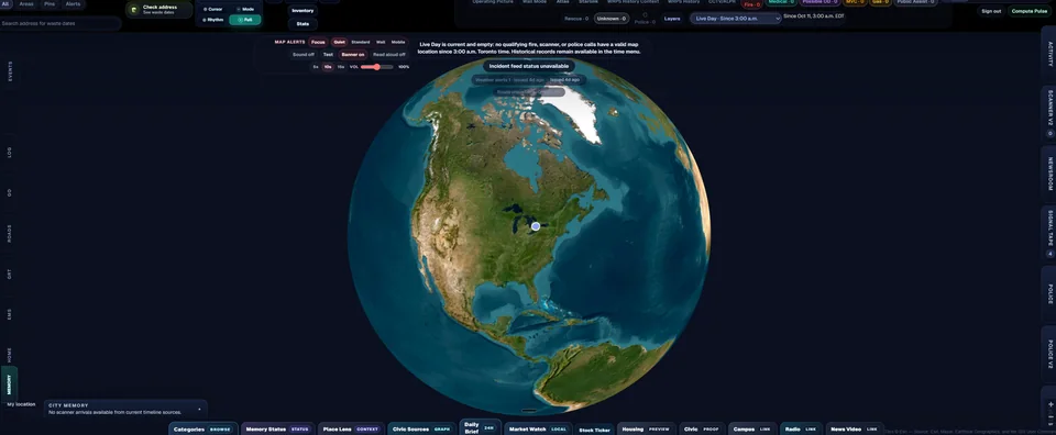 KW Live’s Planetary View interface showing North America on a globe.
